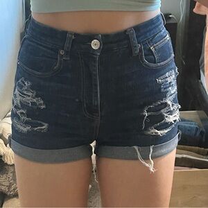 American Eagle Dark Blue Distressed Jean Shorts